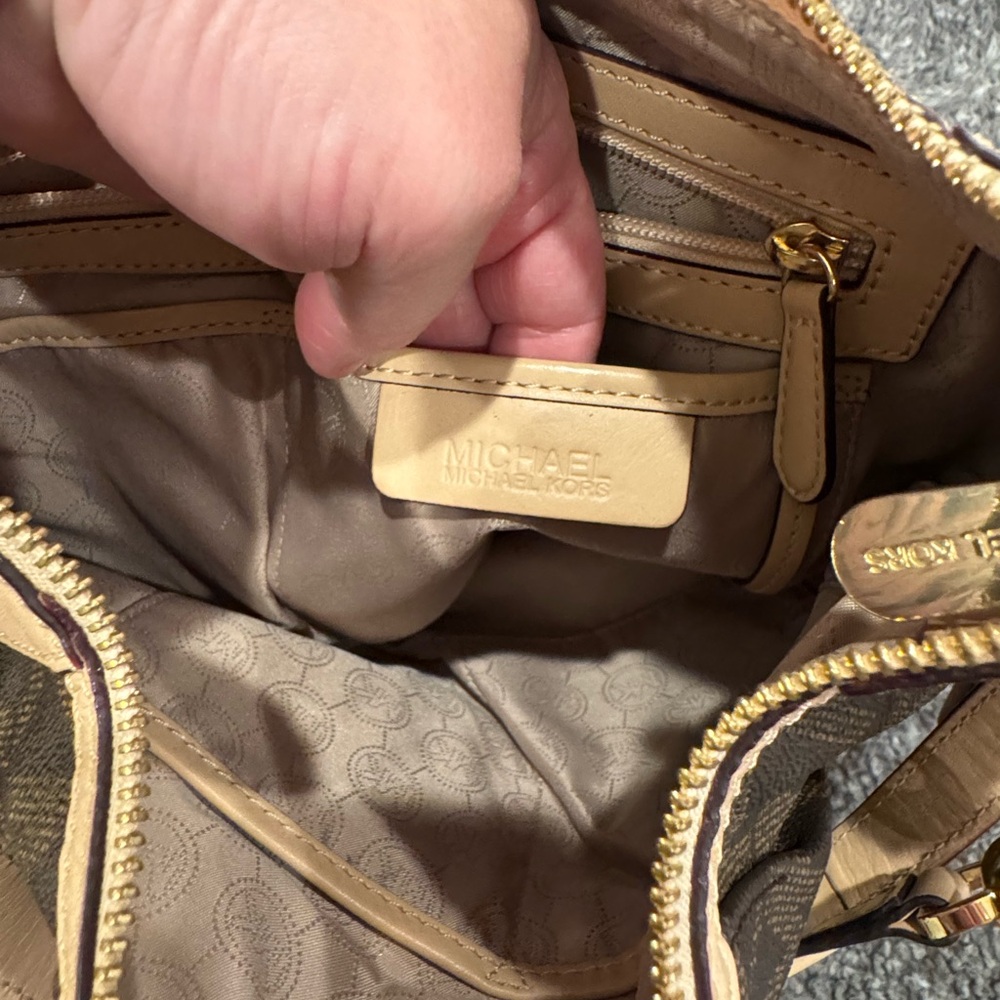 Michael Kors Brown and Tan Shoulder Bag with Monogram Print - Picture 8 of 9
